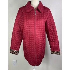 Dennis Basso Women's Red Quilted Jacket Small Leopard Lining Holiday Romantic